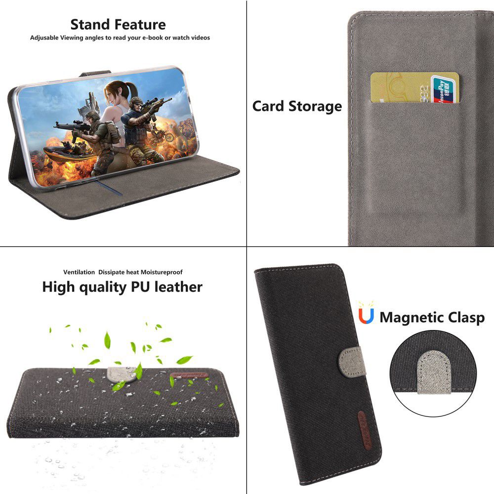 Samsung Galaxy S10E Soft Canvas Portemonnee Hoesje Zwart afbeelding 6