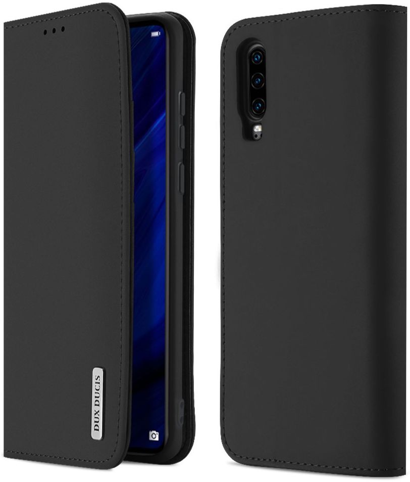 Dux Ducis Luxe Book Case Huawei P30 Hoesje Echt Leer Zwart afbeelding 1