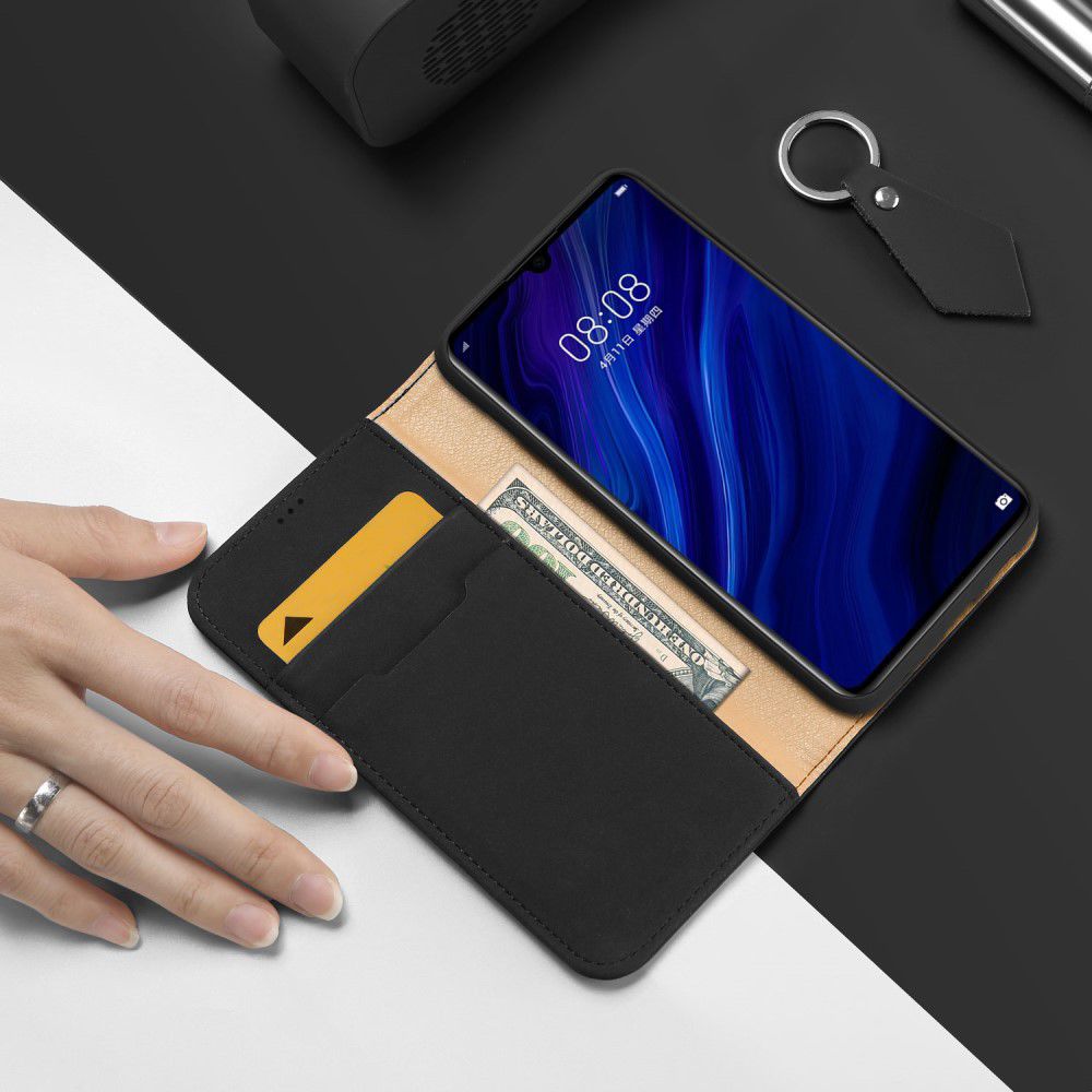 Dux Ducis Luxe Book Case Huawei P30 Hoesje Echt Leer Zwart afbeelding 4