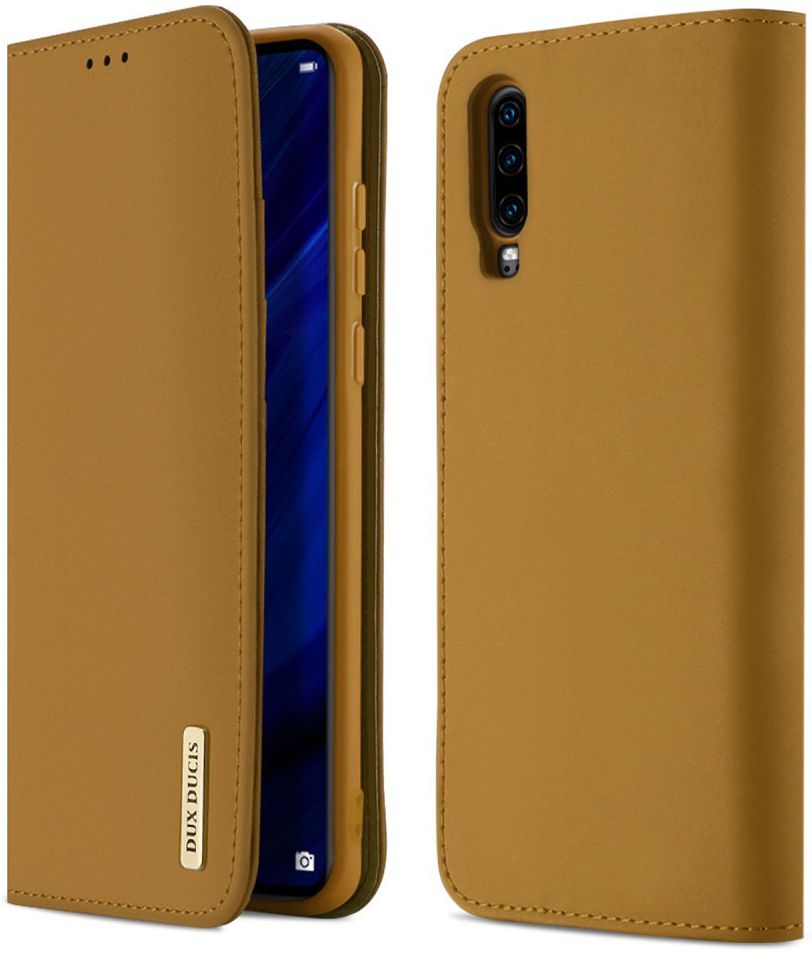 Dux Ducis Luxe Book Case Huawei P30 Hoesje Echt Leer Khaki afbeelding 1