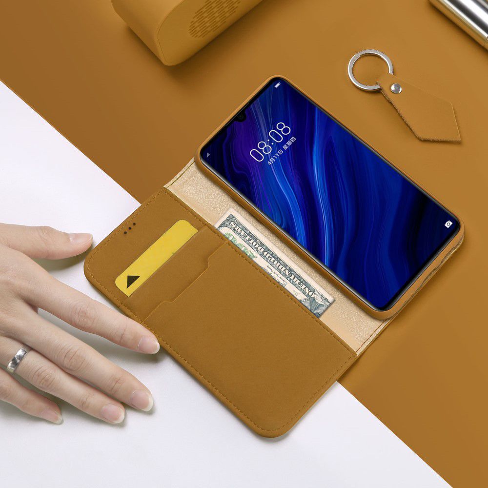 Dux Ducis Luxe Book Case Huawei P30 Hoesje Echt Leer Khaki afbeelding 5