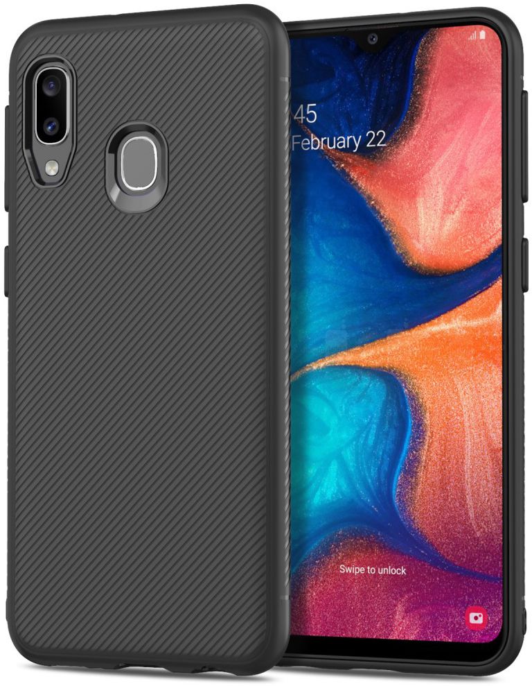 Samsung Galaxy A20E Twill Slim Texture Backcover Zwart afbeelding 1