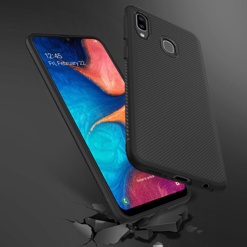 Samsung Galaxy A20E Twill Slim Texture Backcover Zwart afbeelding 8