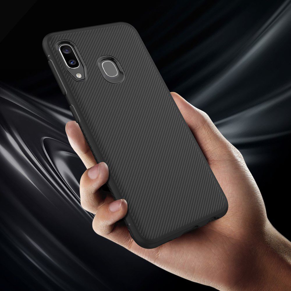 Samsung Galaxy A20E Twill Slim Texture Backcover Zwart afbeelding 9