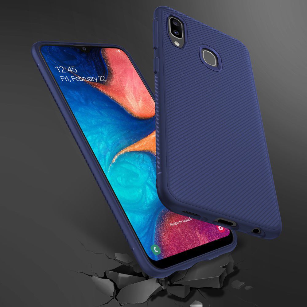 Samsung Galaxy A20E Twill Slim Texture Backcover Blauw afbeelding 8