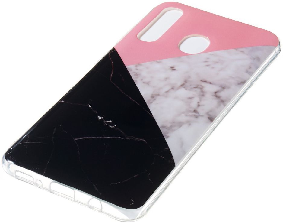 Samsung Galaxy A50 Hoesje TPU Back Cover met Marmer Print Roze Zwart afbeelding 2