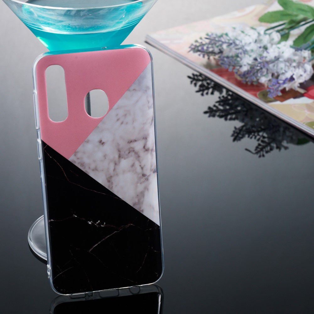 Samsung Galaxy A50 Hoesje TPU Back Cover met Marmer Print Roze Zwart afbeelding 4