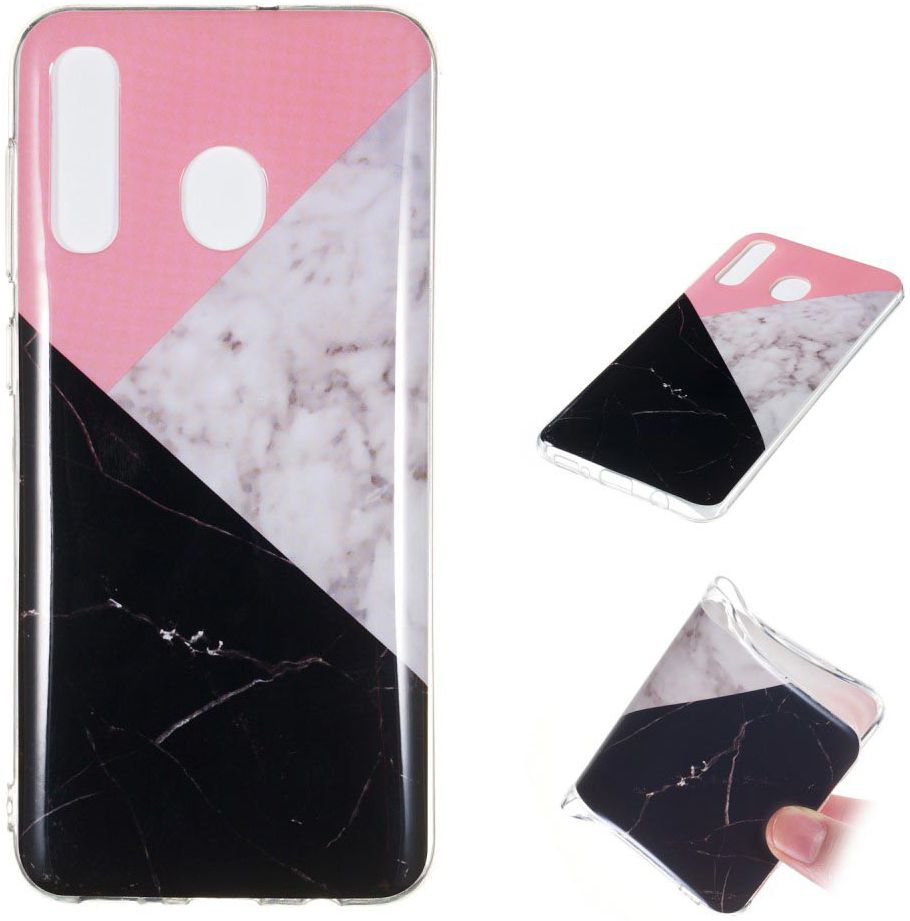 Samsung Galaxy A50 Hoesje TPU Back Cover met Marmer Print Roze Zwart afbeelding 5