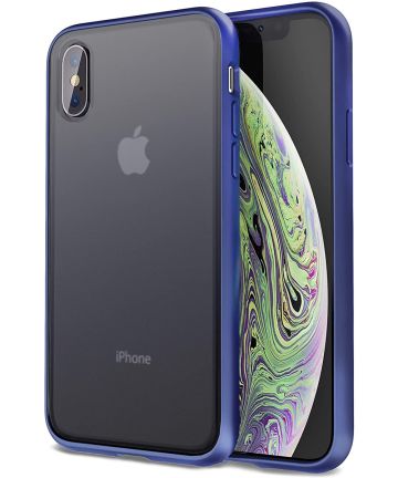Apple iPhone XS / X Hoesje Transparant Hybride Back Cover Zwart/Blauw Hoesjes