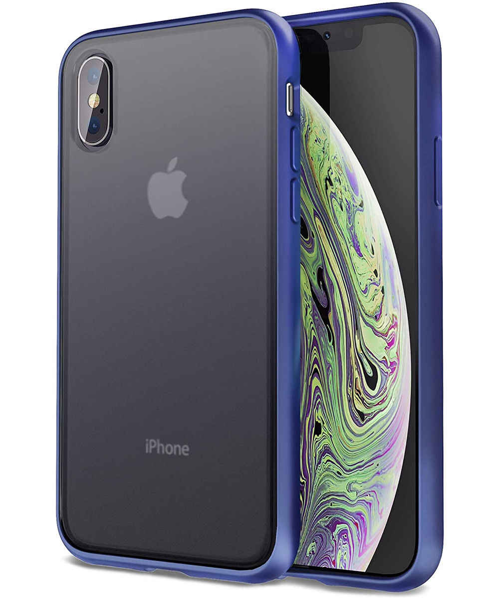 klem ondernemer oortelefoon Apple iPhone XS / X Hoesje Transparant Hybride Back Cover Zwart/Blauw |  GSMpunt.nl