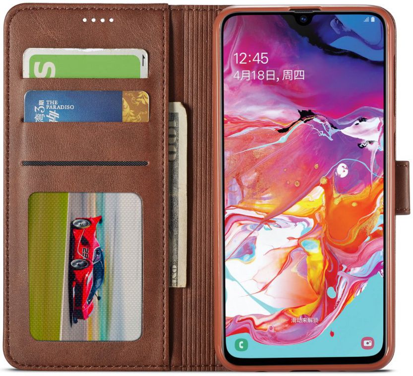 Samsung Galaxy A10 Stijlvol Vintage Portemonnee Hoesje Donkerbruin afbeelding 2