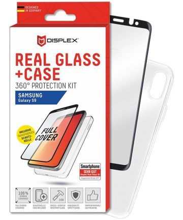 Displex 3D Real Glass + Case Samsung Galaxy S9 360° Protection Kit Hoesjes