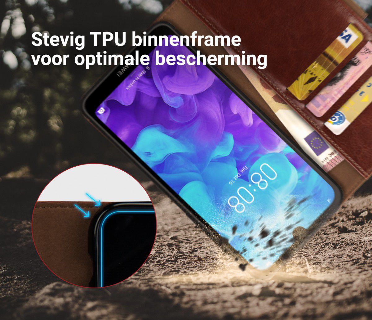 Rosso Element Huawei Y5 (2019) Hoesje Book Cover Bruin afbeelding 6