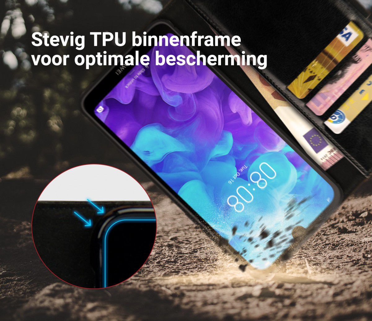 Rosso Element Huawei Y5 (2019) Hoesje Book Cover Zwart afbeelding 6