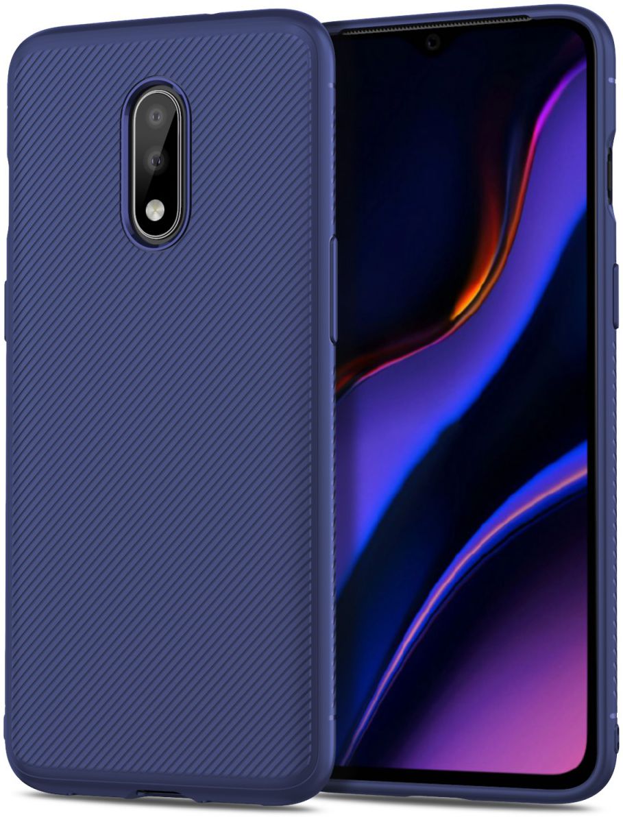 OnePlus 7 Twill Slim Texture Back Cover Blauw afbeelding 1