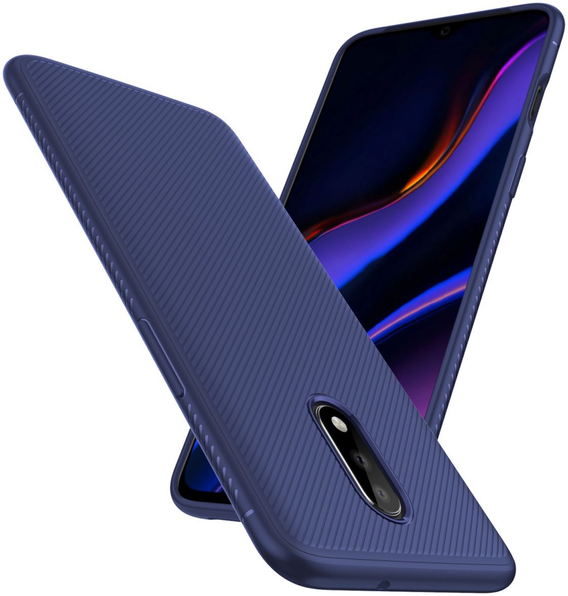 OnePlus 7 Twill Slim Texture Back Cover Blauw afbeelding 2