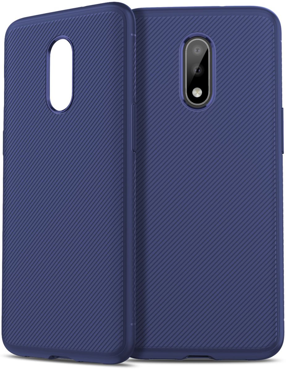 OnePlus 7 Twill Slim Texture Back Cover Blauw afbeelding 5