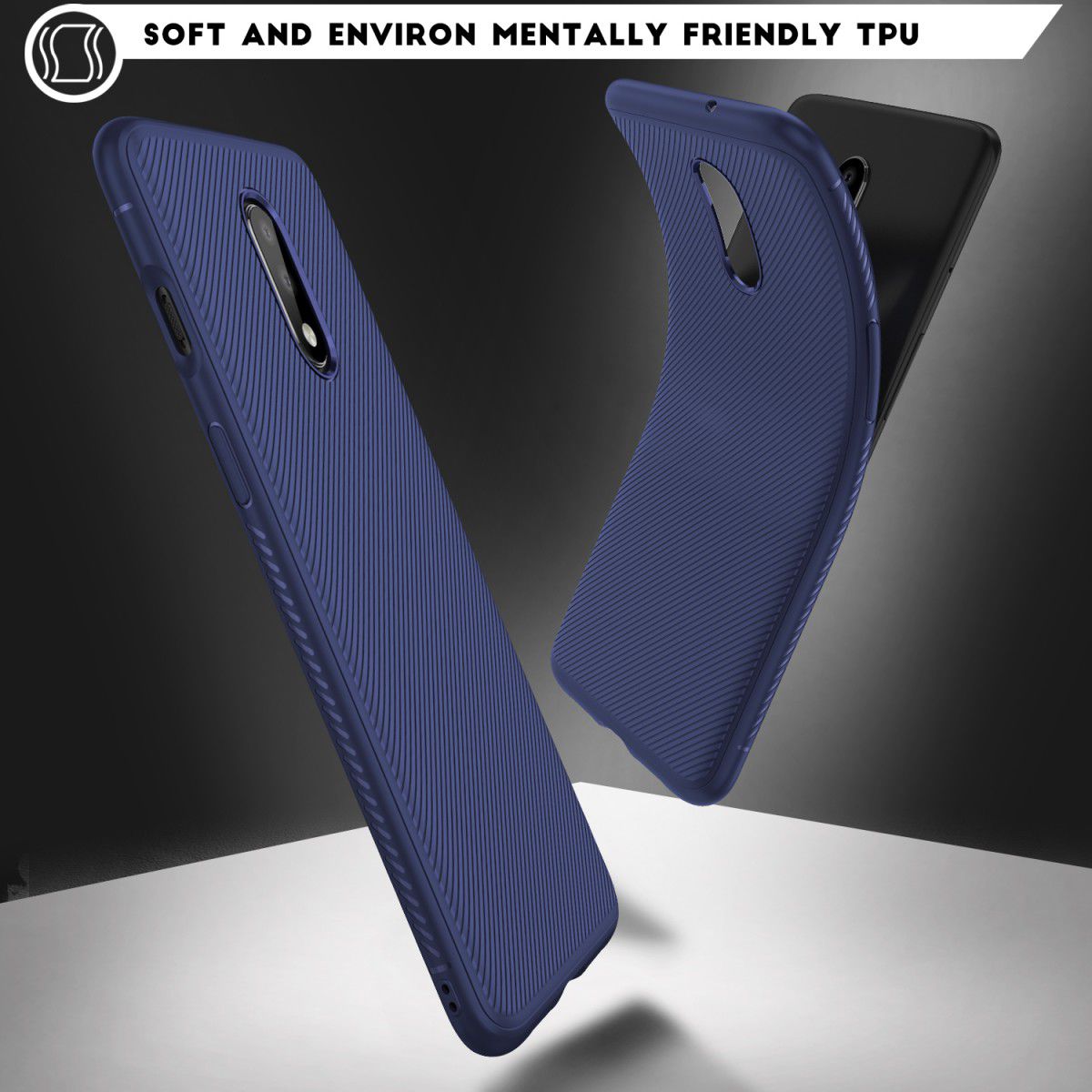 OnePlus 7 Twill Slim Texture Back Cover Blauw afbeelding 6
