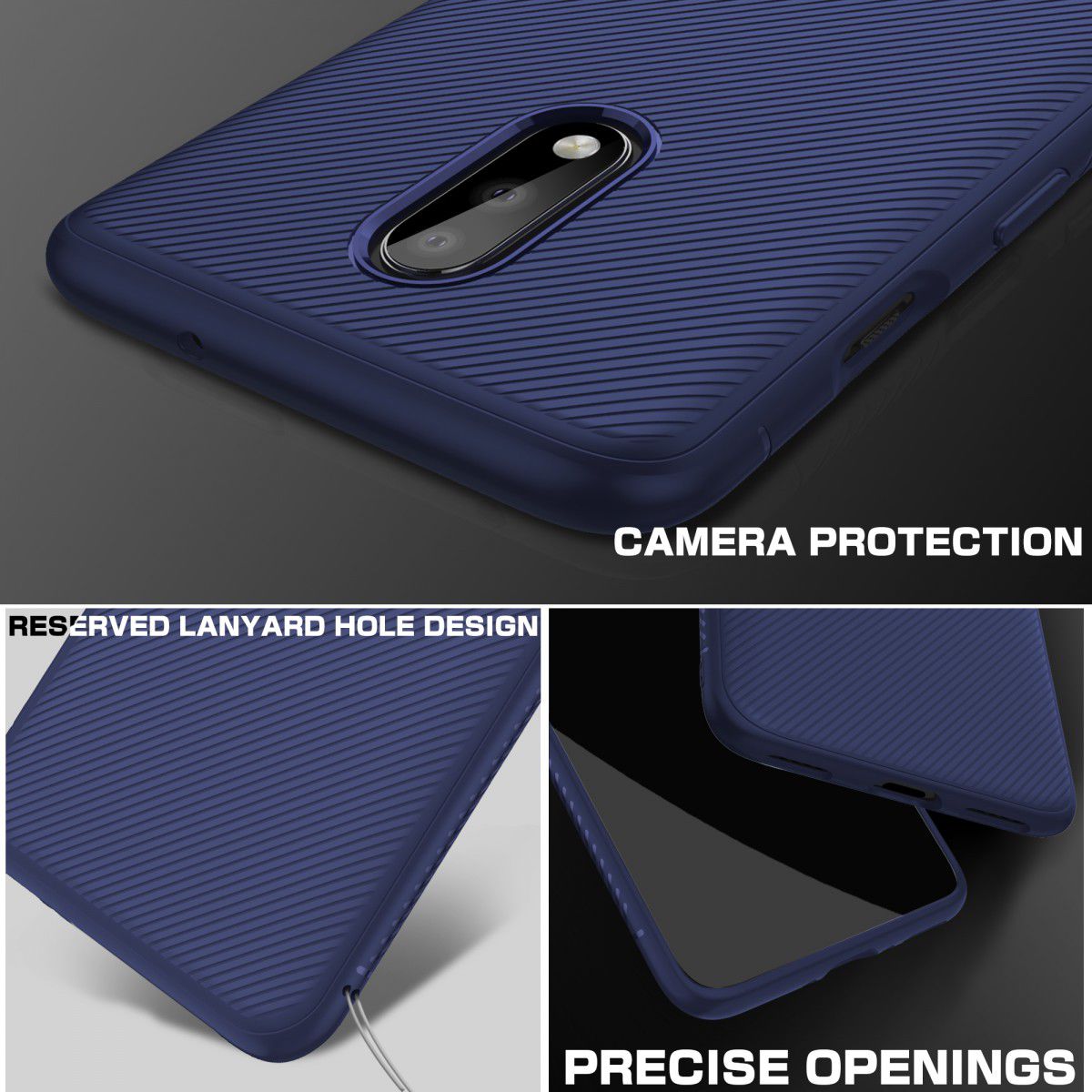 OnePlus 7 Twill Slim Texture Back Cover Blauw afbeelding 7