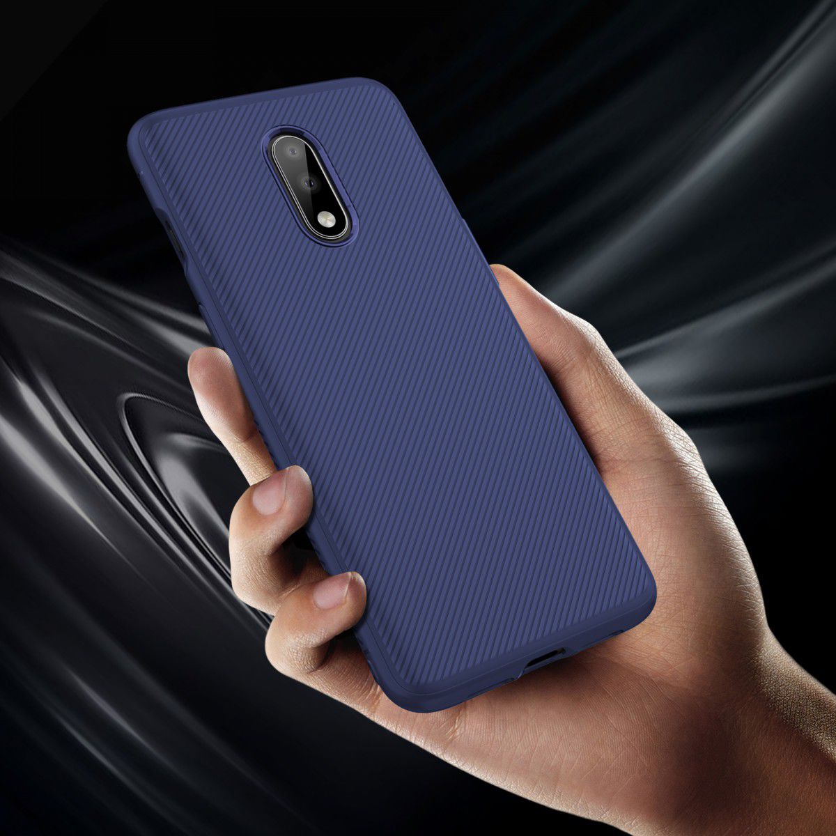 OnePlus 7 Twill Slim Texture Back Cover Blauw afbeelding 8
