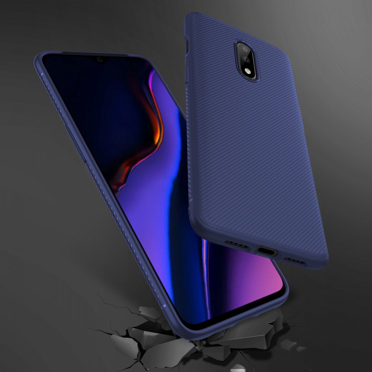 OnePlus 7 Twill Slim Texture Back Cover Blauw afbeelding 9