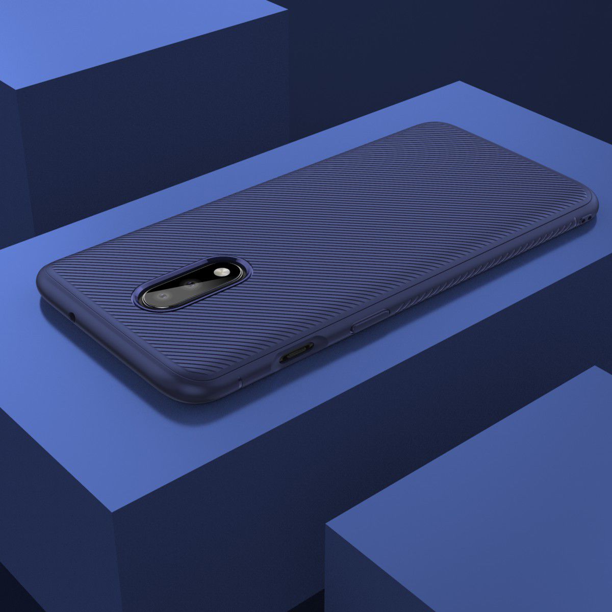 OnePlus 7 Twill Slim Texture Back Cover Blauw afbeelding 10