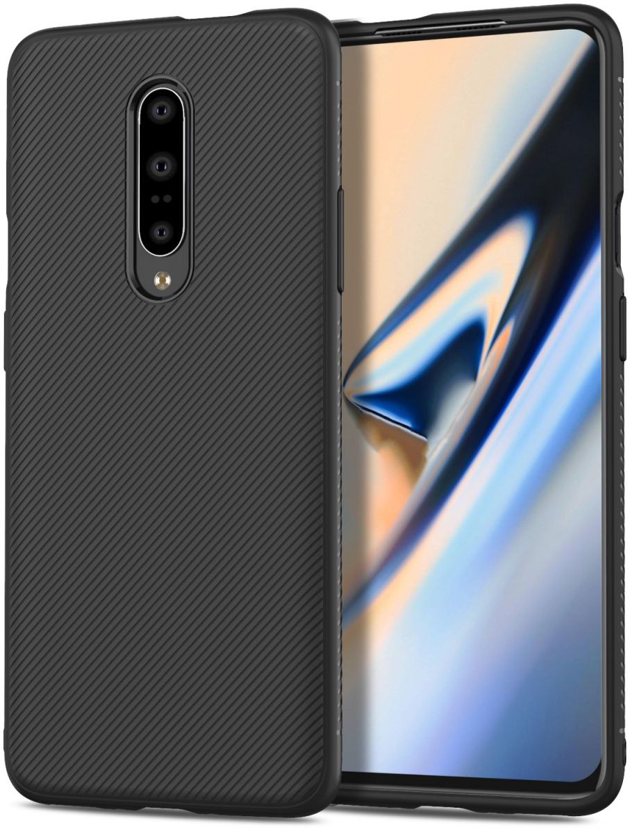 OnePlus 7 Pro Twill Slim Texture Back Cover Zwart afbeelding 1