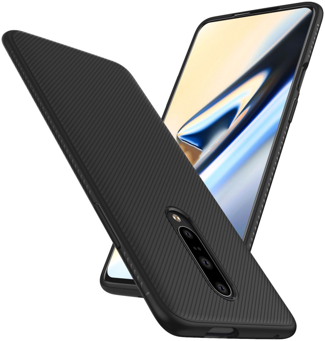OnePlus 7 Pro Twill Slim Texture Back Cover Zwart afbeelding 2