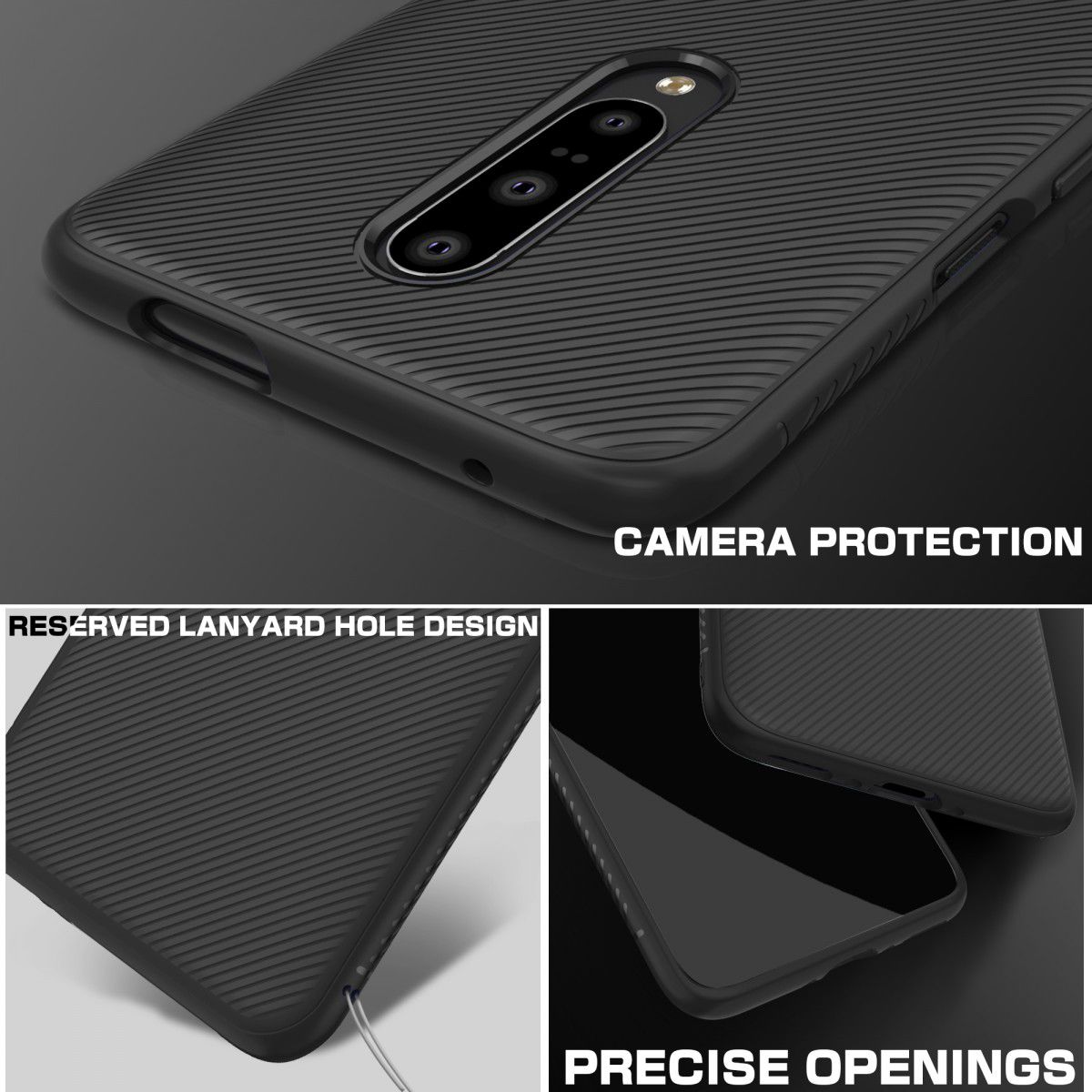 OnePlus 7 Pro Twill Slim Texture Back Cover Zwart afbeelding 6