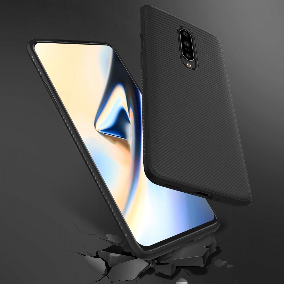 OnePlus 7 Pro Twill Slim Texture Back Cover Zwart afbeelding 8