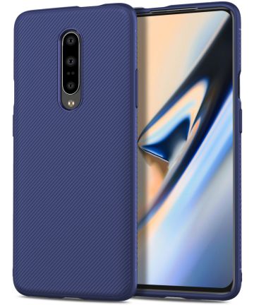 OnePlus 7 Pro Twill Slim Texture Back Cover Blauw Hoesjes