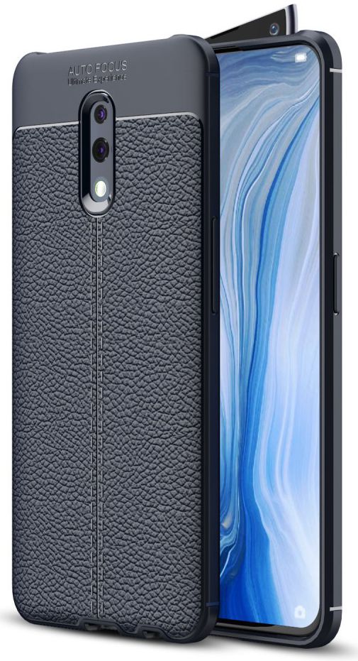 Oppo Reno TPU Hoesje met Leren Textuur Blauw afbeelding 1
