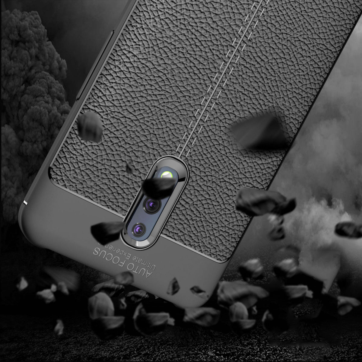 Oppo Reno TPU Hoesje met Leren Textuur Blauw afbeelding 17