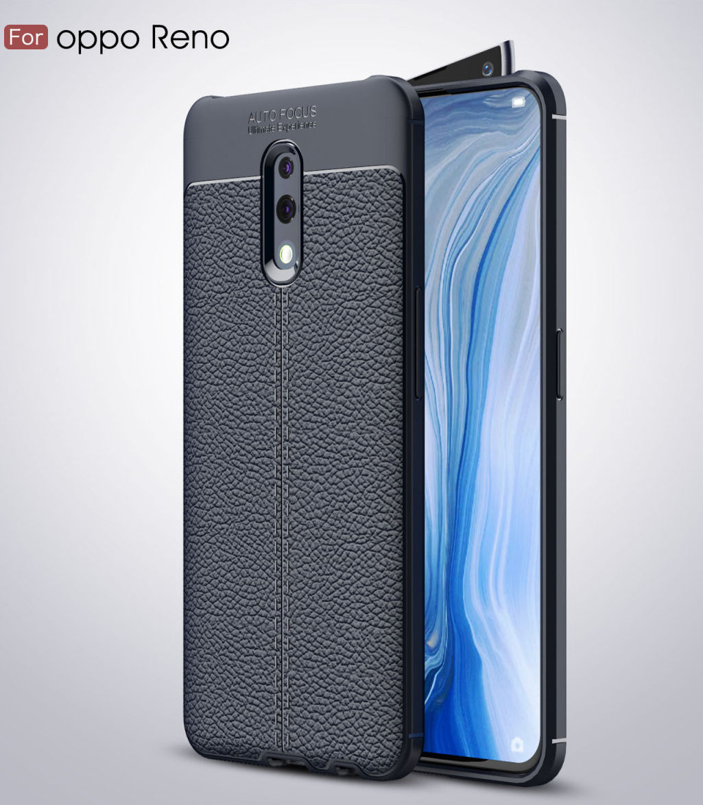 Oppo Reno TPU Hoesje met Leren Textuur Blauw afbeelding 4