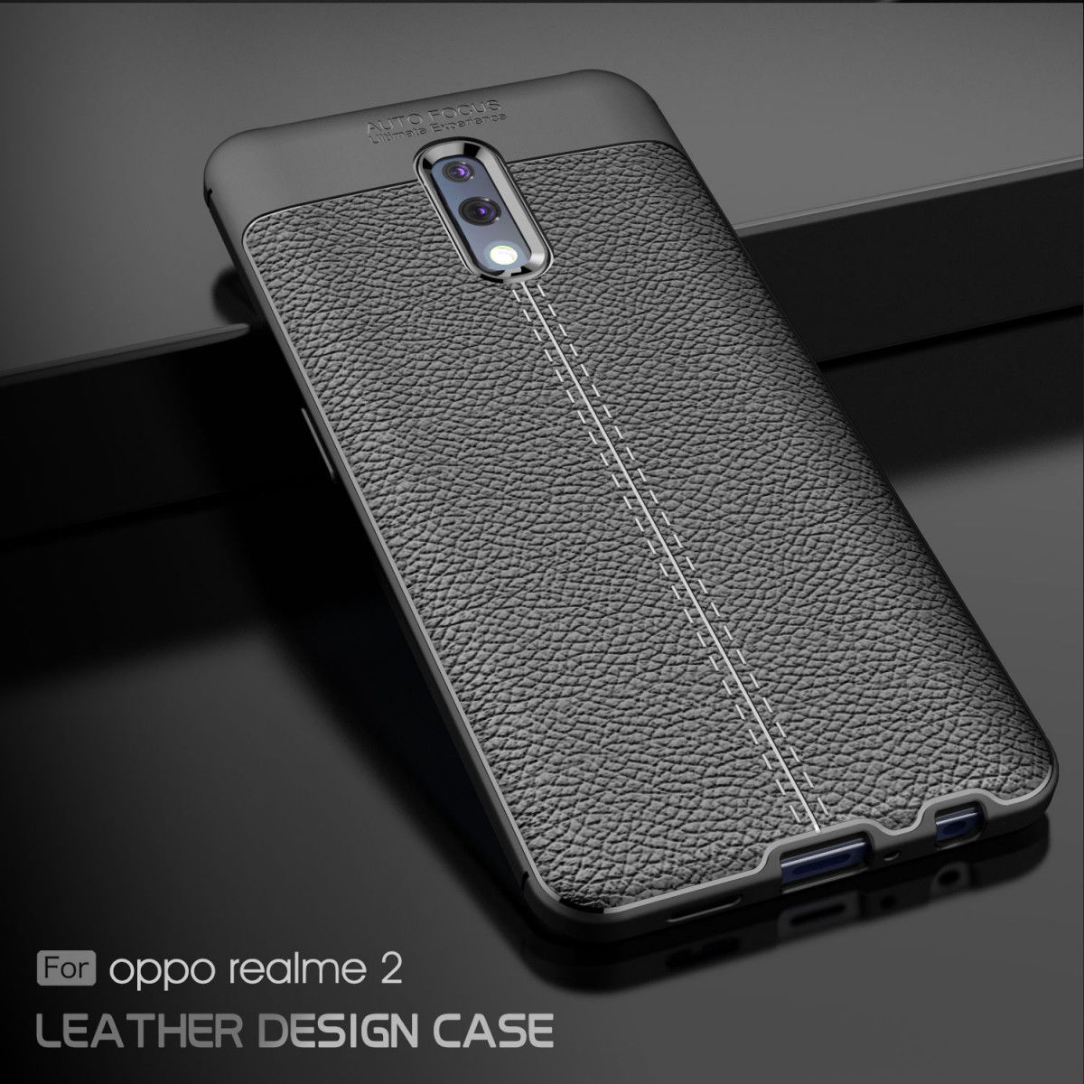 Oppo Reno TPU Hoesje met Leren Textuur Blauw afbeelding 5