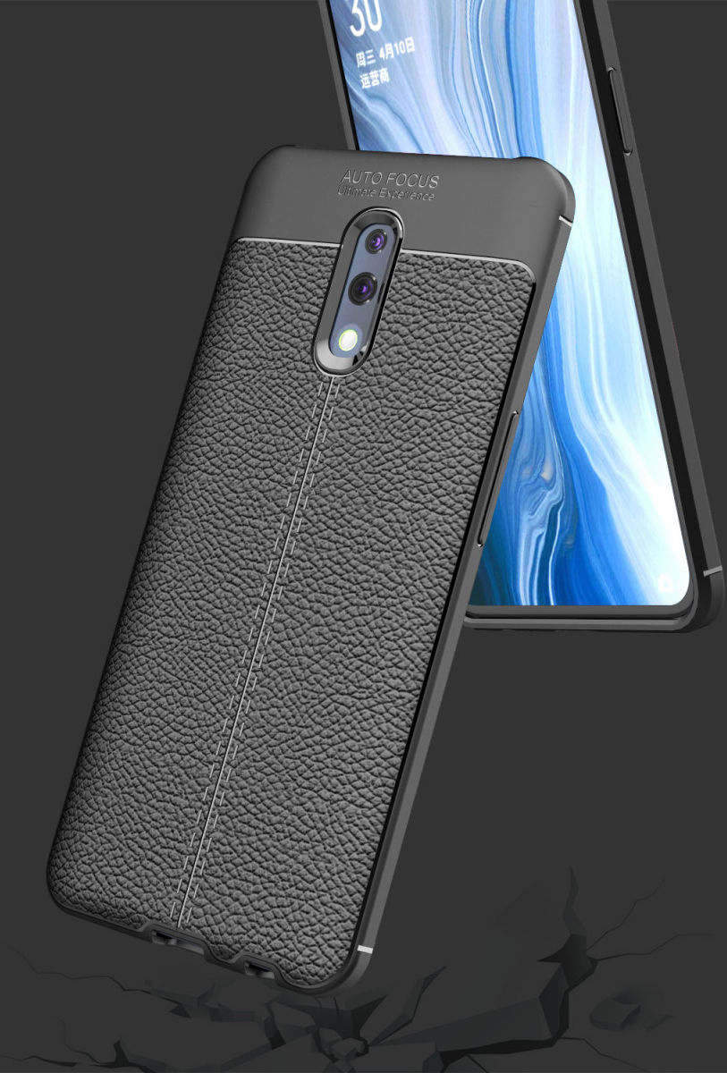 Oppo Reno TPU Hoesje met Leren Textuur Blauw afbeelding 11