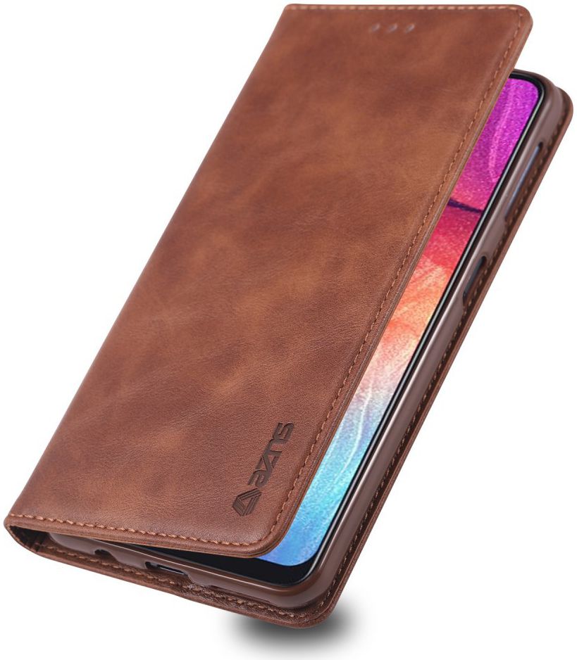 AZNS Samsung Galaxy A70 Portemonnee Stand Hoesje Coffee afbeelding 1