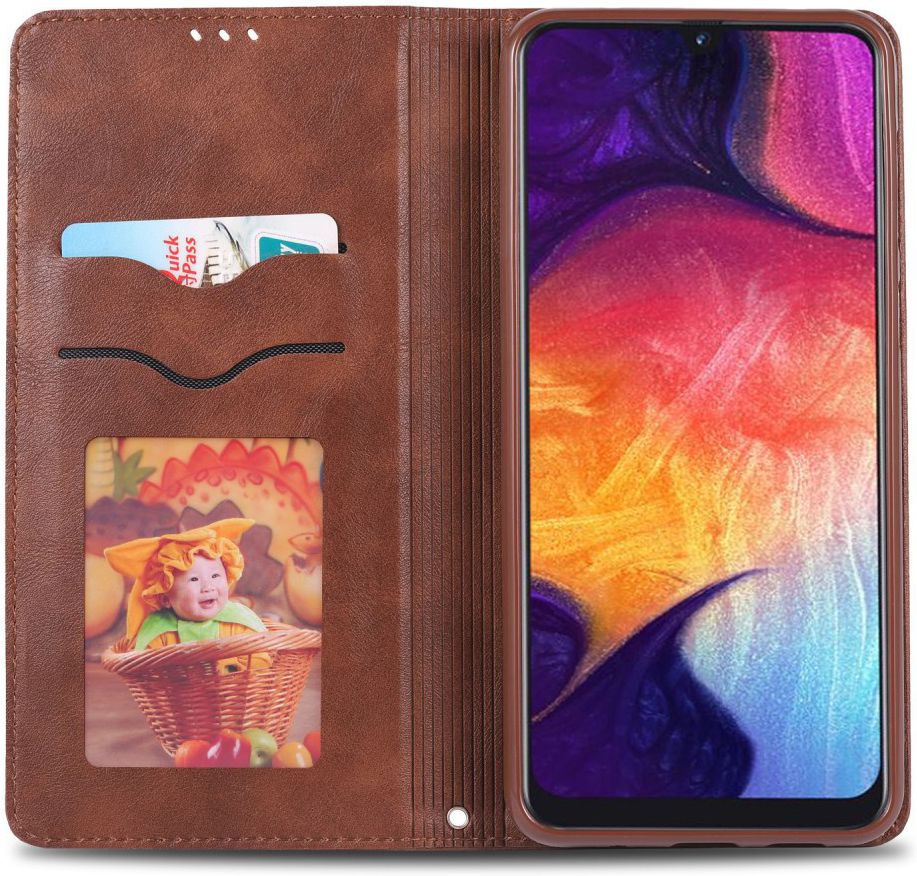 AZNS Samsung Galaxy A70 Portemonnee Stand Hoesje Coffee afbeelding 2