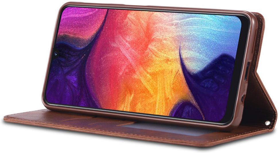 AZNS Samsung Galaxy A70 Portemonnee Stand Hoesje Coffee afbeelding 3