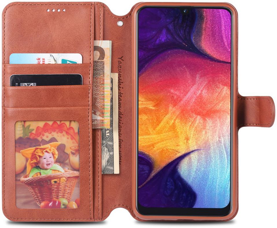 AZNS Samsung Galaxy A70 Wallet Stand Hoesje Bruin afbeelding 2