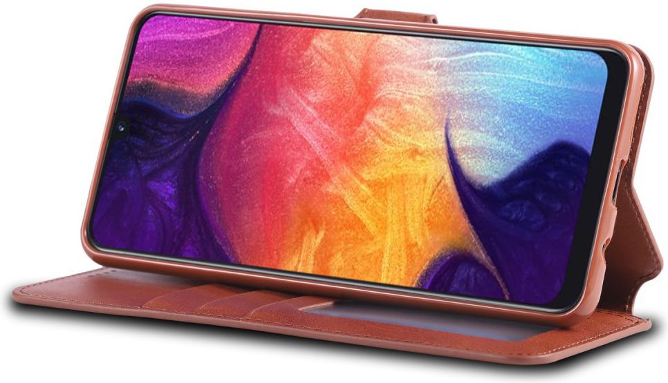 AZNS Samsung Galaxy A70 Wallet Stand Hoesje Bruin afbeelding 4
