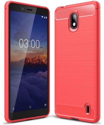 Nokia 1 Plus Geborsteld TPU Hoesje Rood Hoesjes
