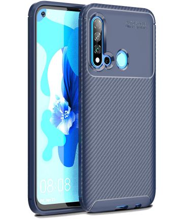 Huawei P20 Lite (2019) Siliconen Carbon Hoesje Blauw Hoesjes