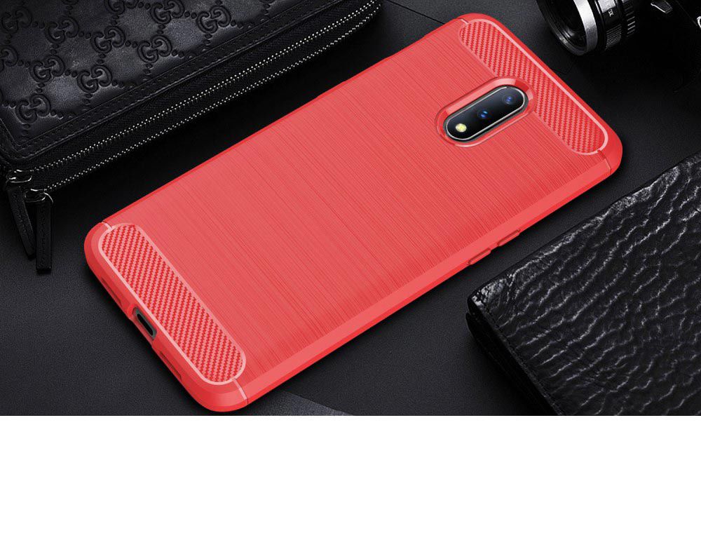 OnePlus 7 Geborsteld TPU Hoesje Rood afbeelding 2