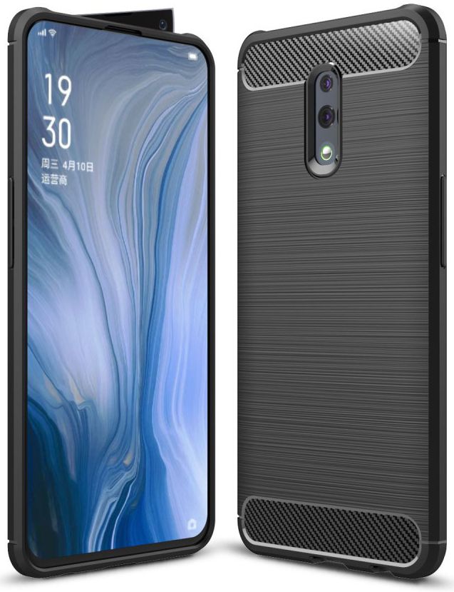 Oppo Reno Geborsteld TPU Hoesje Zwart afbeelding 1