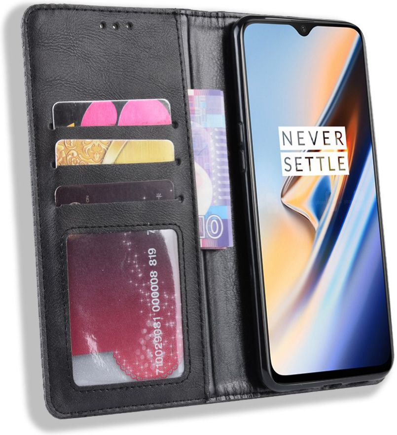 OnePlus 7 Vintage Portemonnee Hoesje Zwart afbeelding 2