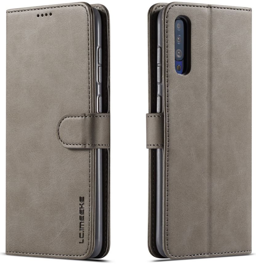 Samsung Galaxy A50 Book Case Hoesje Stijlvol Wallet Kunst Leer Grijs afbeelding 2