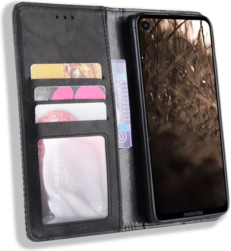 Motorola One Vision Portemonnee Hoesje met Standaard Functie Zwart afbeelding 1