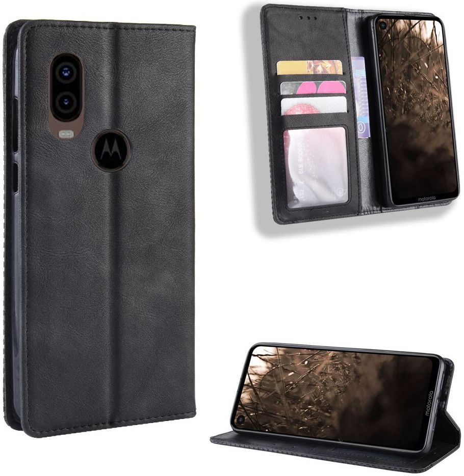 Motorola One Vision Portemonnee Hoesje met Standaard Functie Zwart afbeelding 4