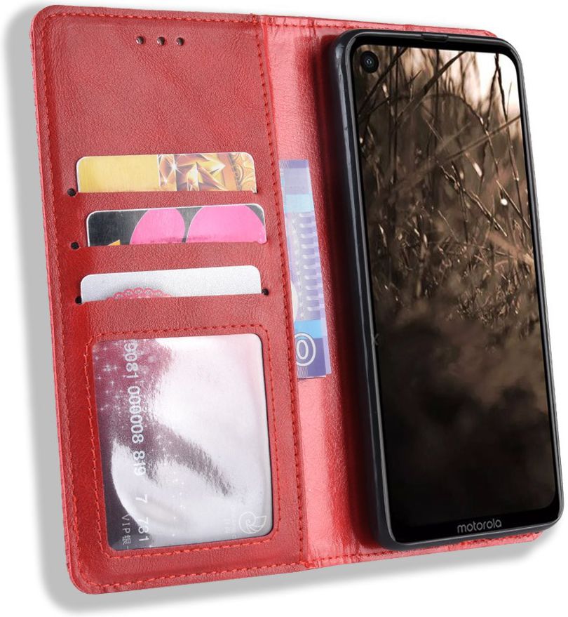 Motorola One Vision Portemonnee Hoesje met Standaard Functie Rood afbeelding 1